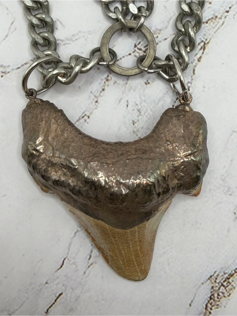 BCP Shark Tooth Statement Necklace Chunky Chain Handmade OOAK Pendant